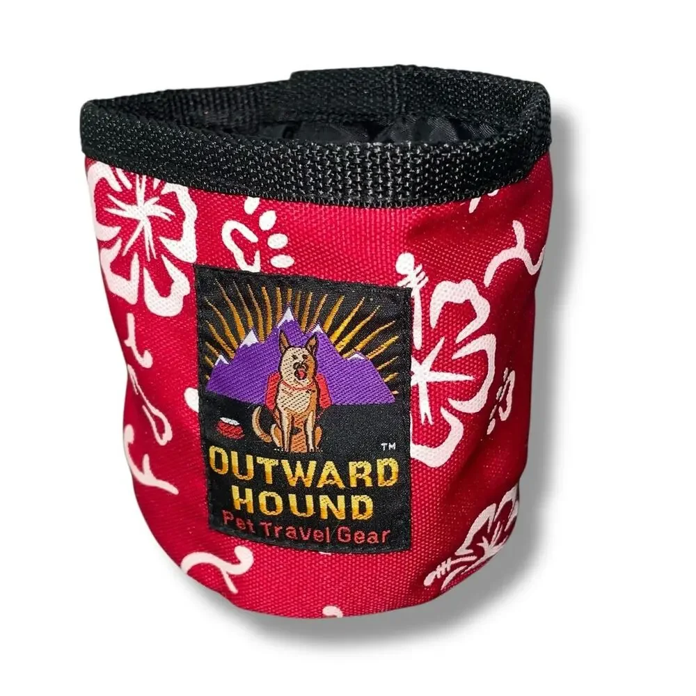 Outward Hound Dog Bowl Red Hawaiian Floral Collapsible 5
